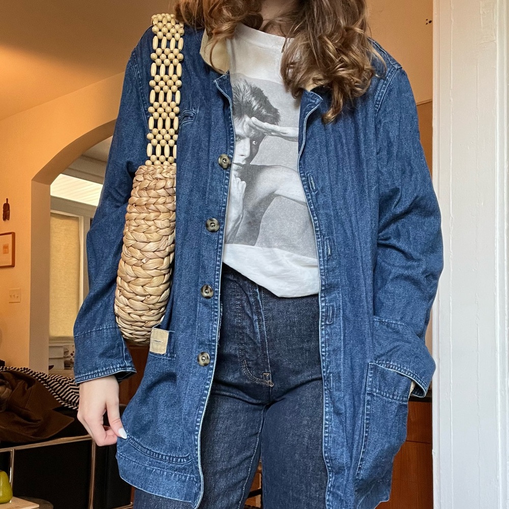 Vintage Dark Denim Chore Coat with Suede detailing